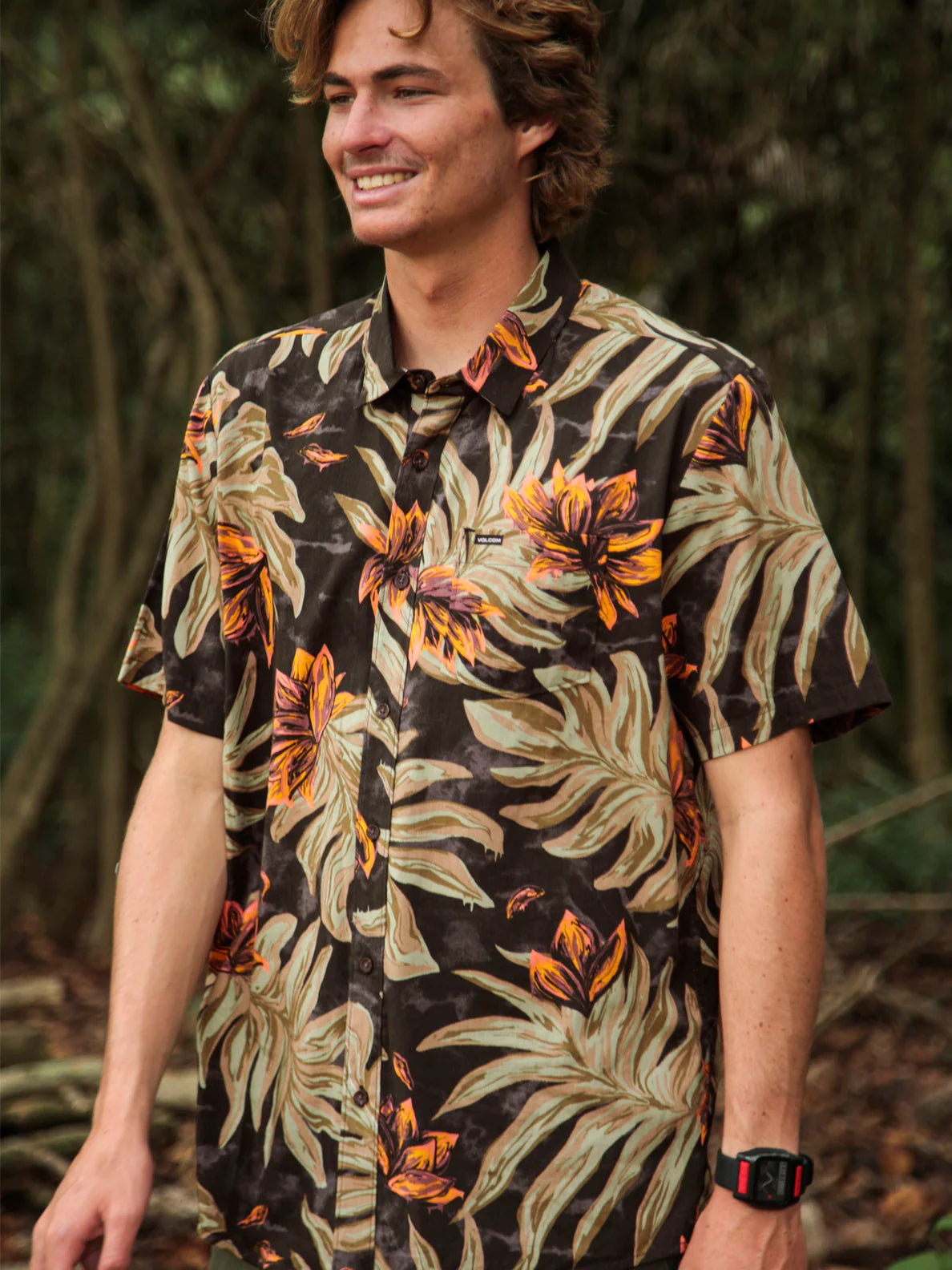 Volcom Marble Floral Shirt – Rinsed Black