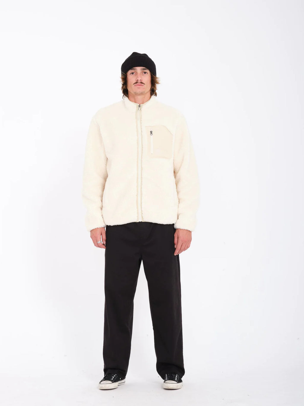 Volcom Muzzer Fuzzar Sherpa Zip Hoodie - Dirty White