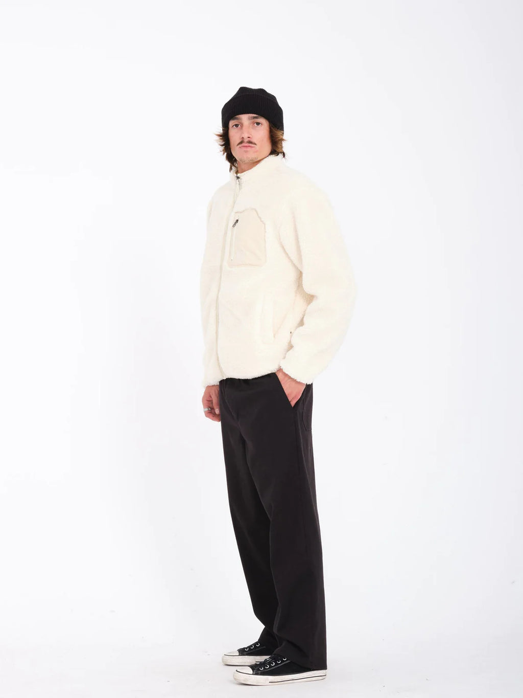 Volcom Muzzer Fuzzar Sherpa Zip Hoodie - Dirty White