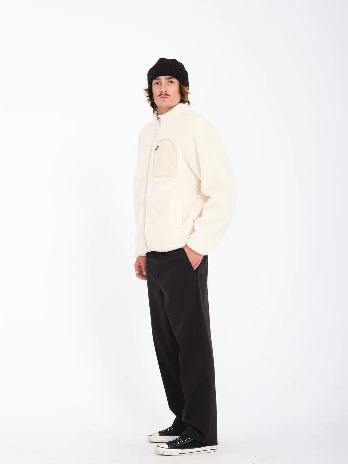 Volcom Muzzer Fuzzar Sherpa Zip Hoodie - Dirty White