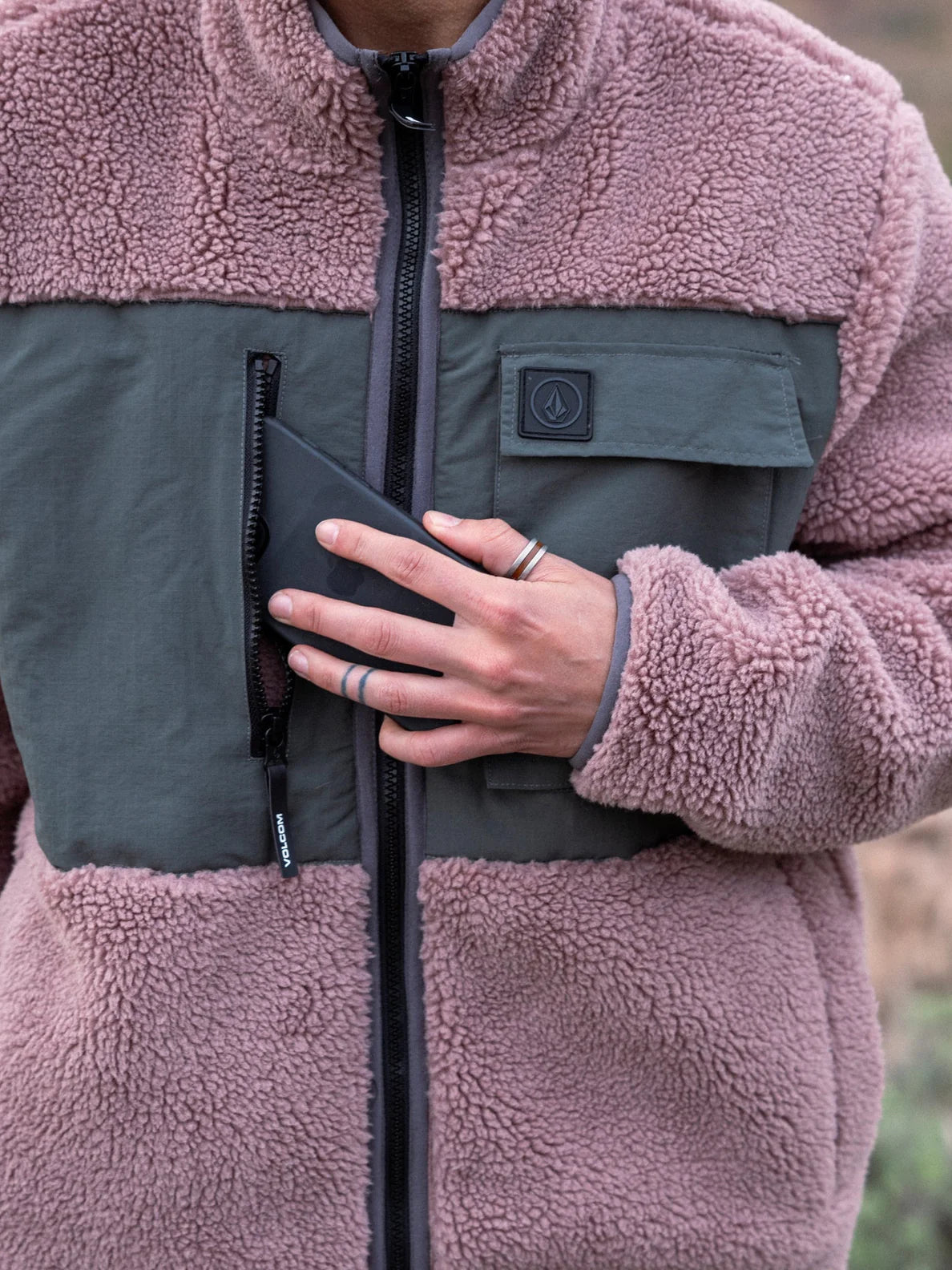 Volcom Storm Stone Full Zip Shearling Sweatshirt - Bordeaux Brown