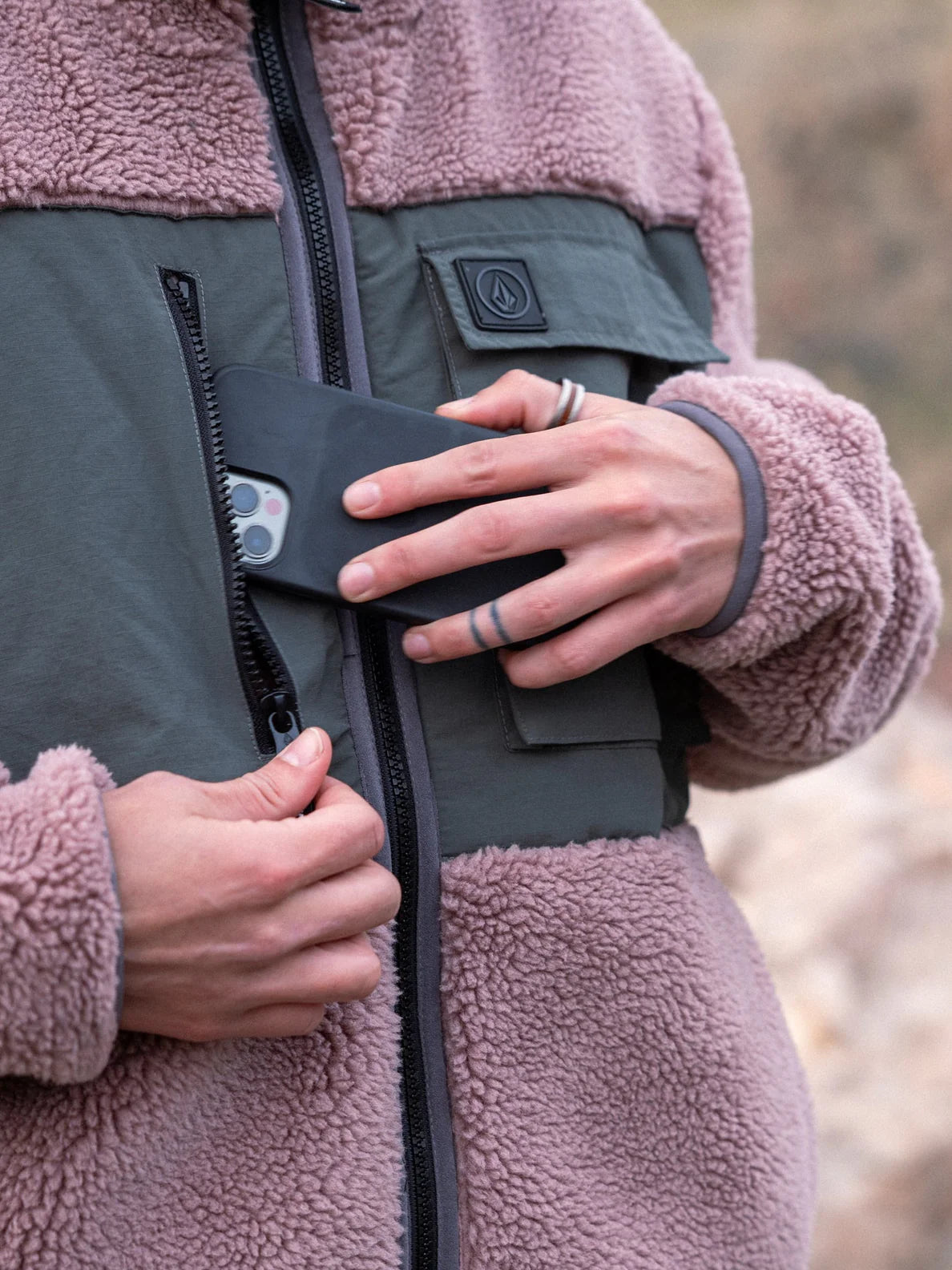 Volcom Storm Stone Full Zip Shearling Sweatshirt - Bordeaux Brown