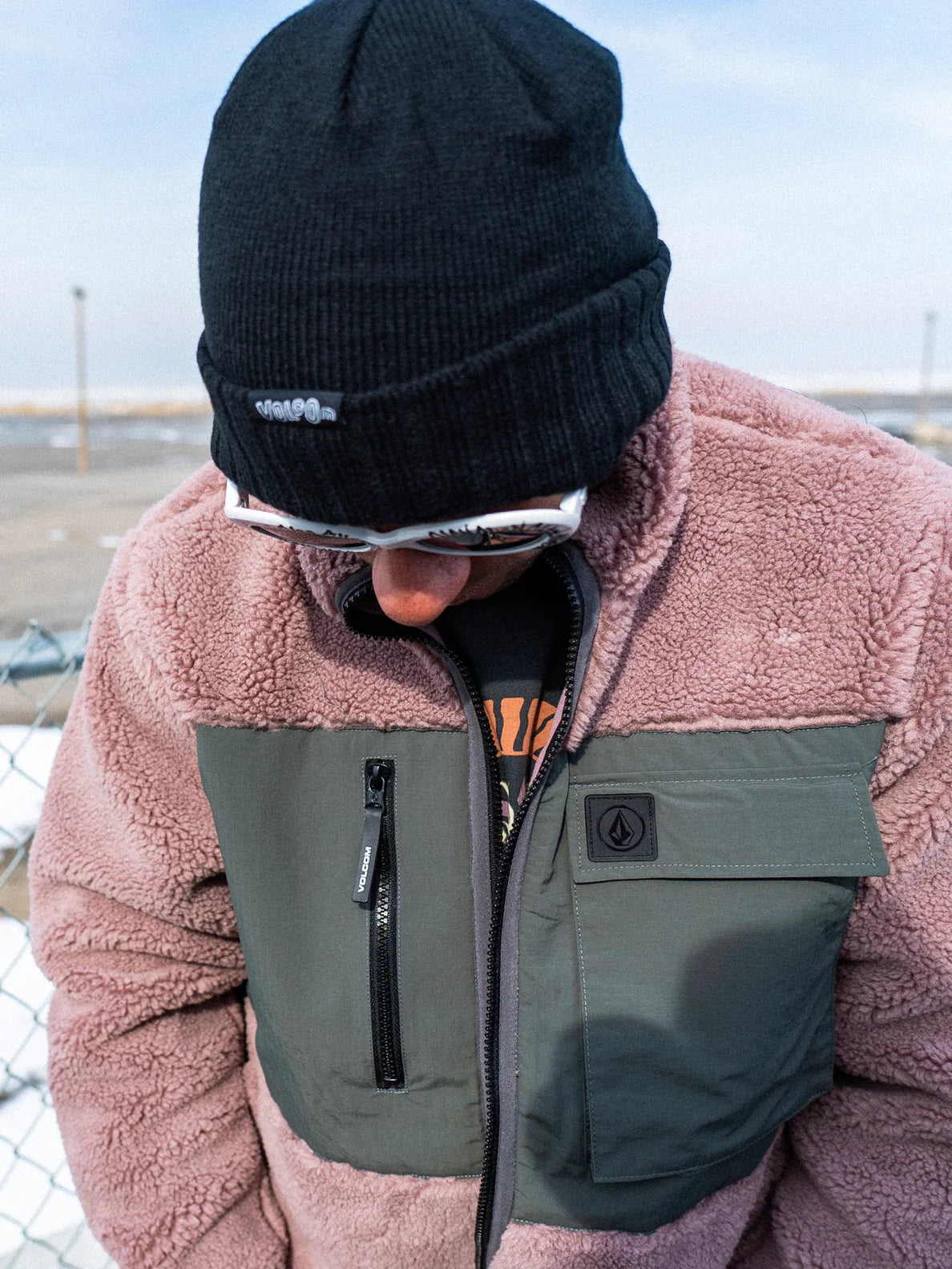 Volcom Storm Stone Full Zip Shearling Sweatshirt - Bordeaux Brown