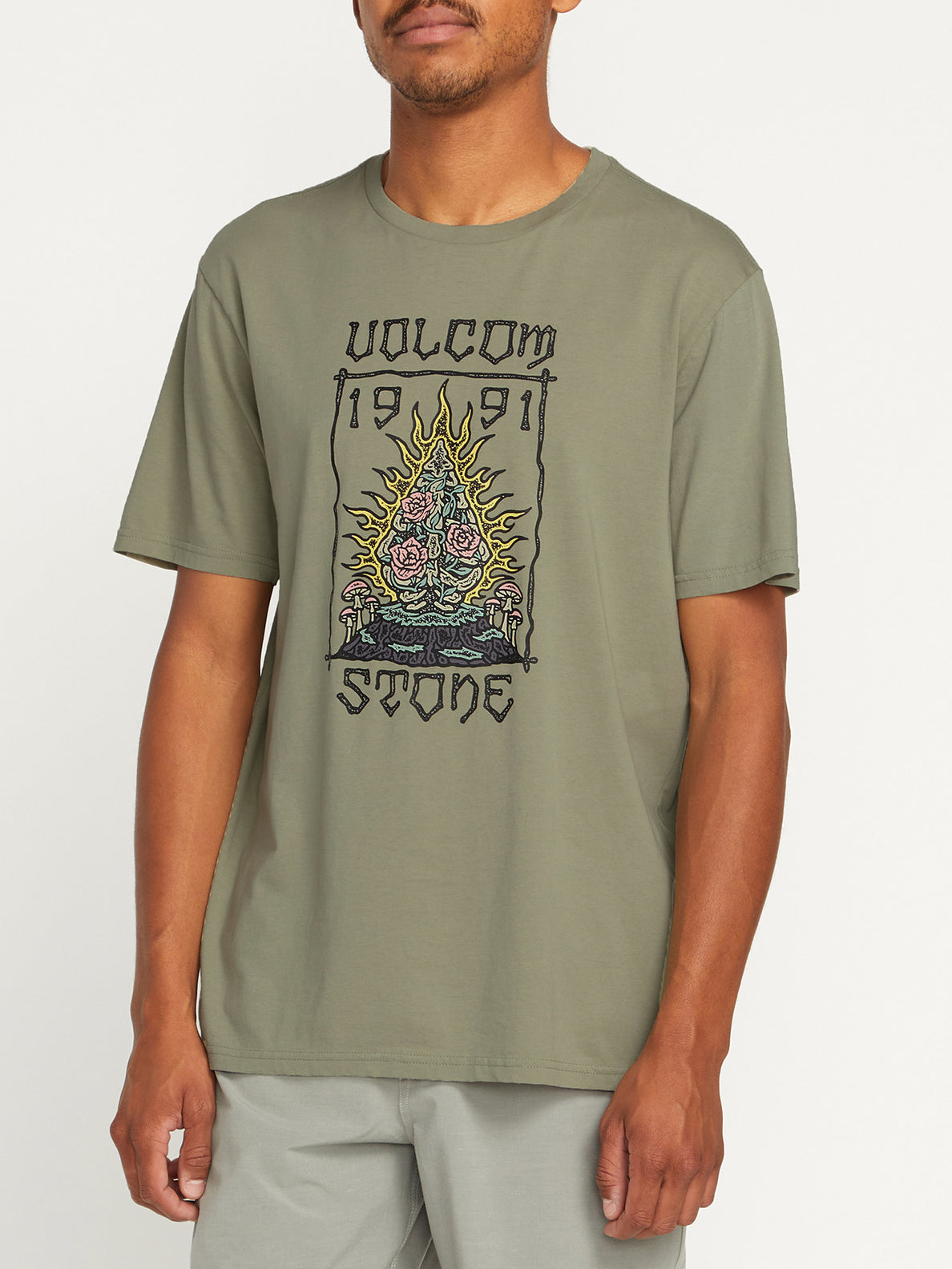 T-shirt verde Seagrass risciacquata di Volcom Caged Stone