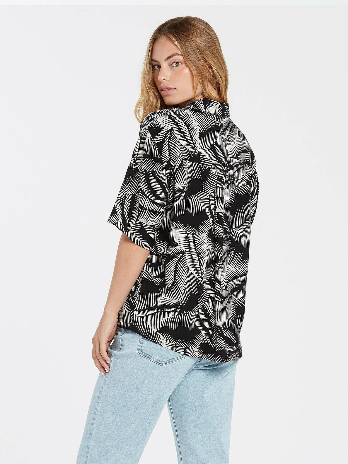 Volcom Stay Palm Girl's Shirt Black White