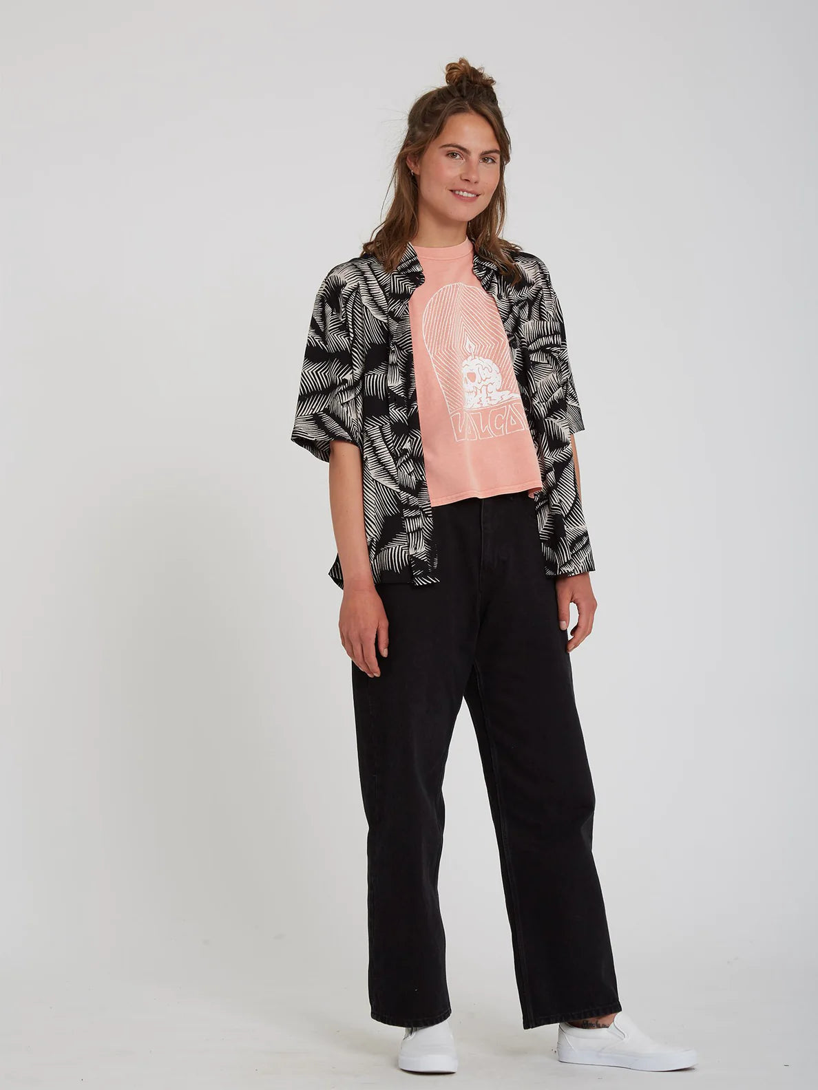 Volcom Stay Palm Girl's Shirt Black White