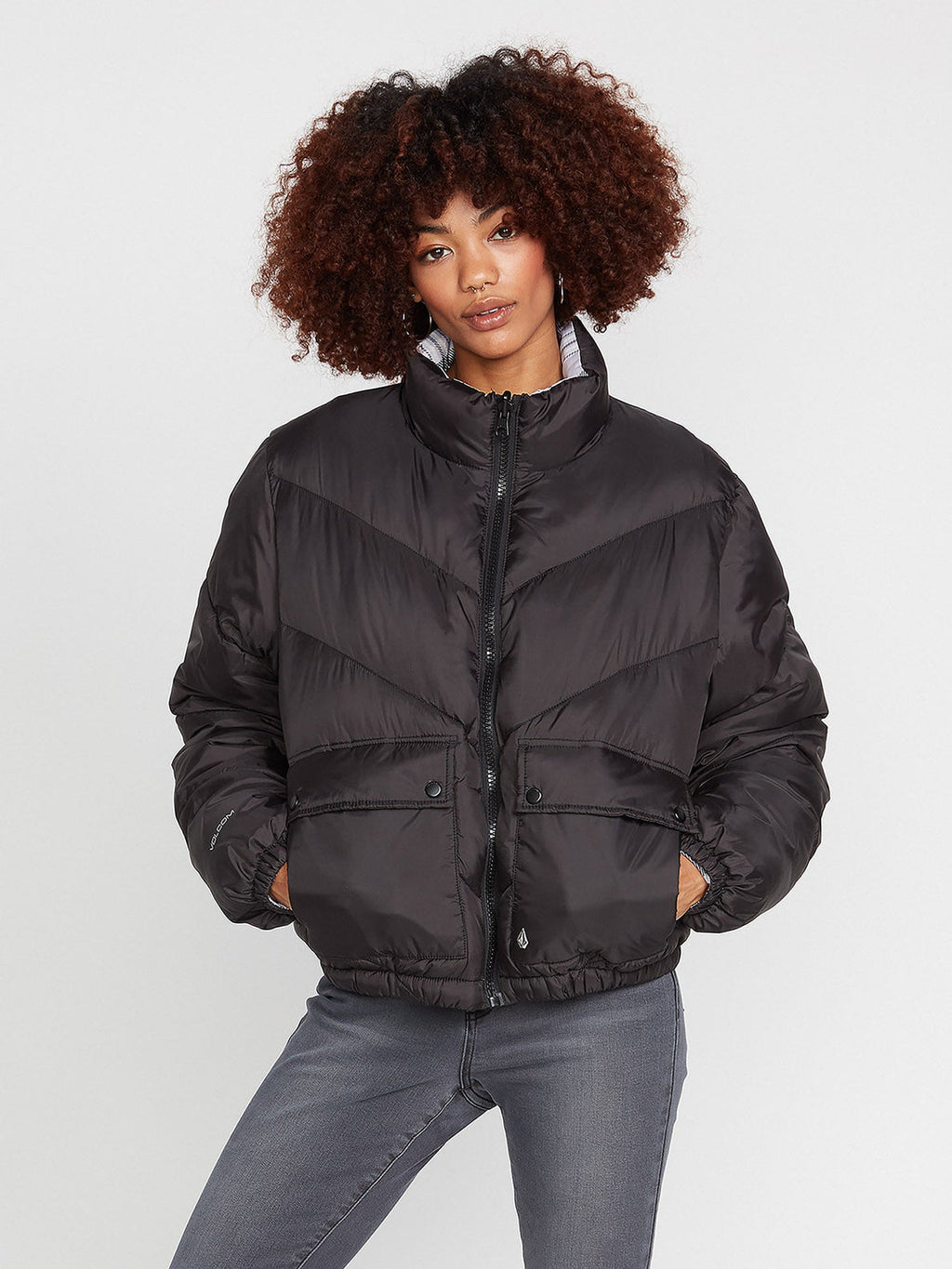 Volcom Daunen-Puff-Jacke (wendebar) – Schwarz