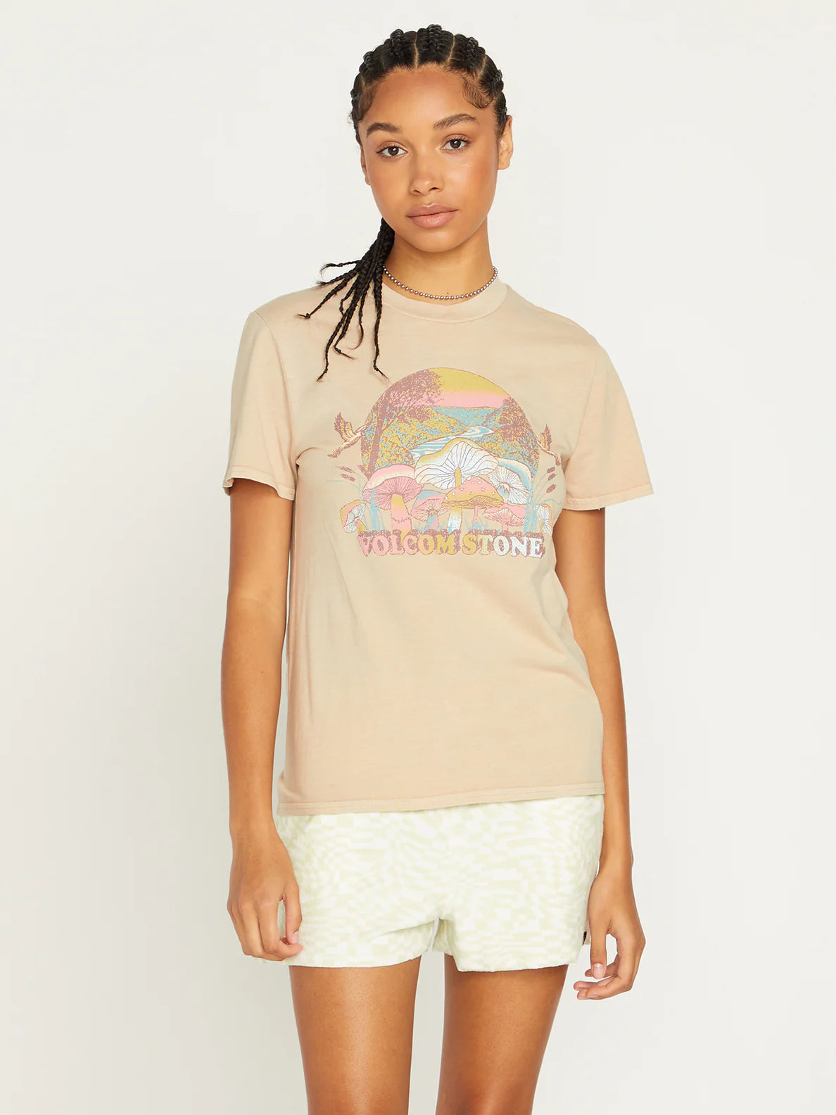 Volcom Farm To Yarn Lock It Up Girl's T-Shirt - Taupe