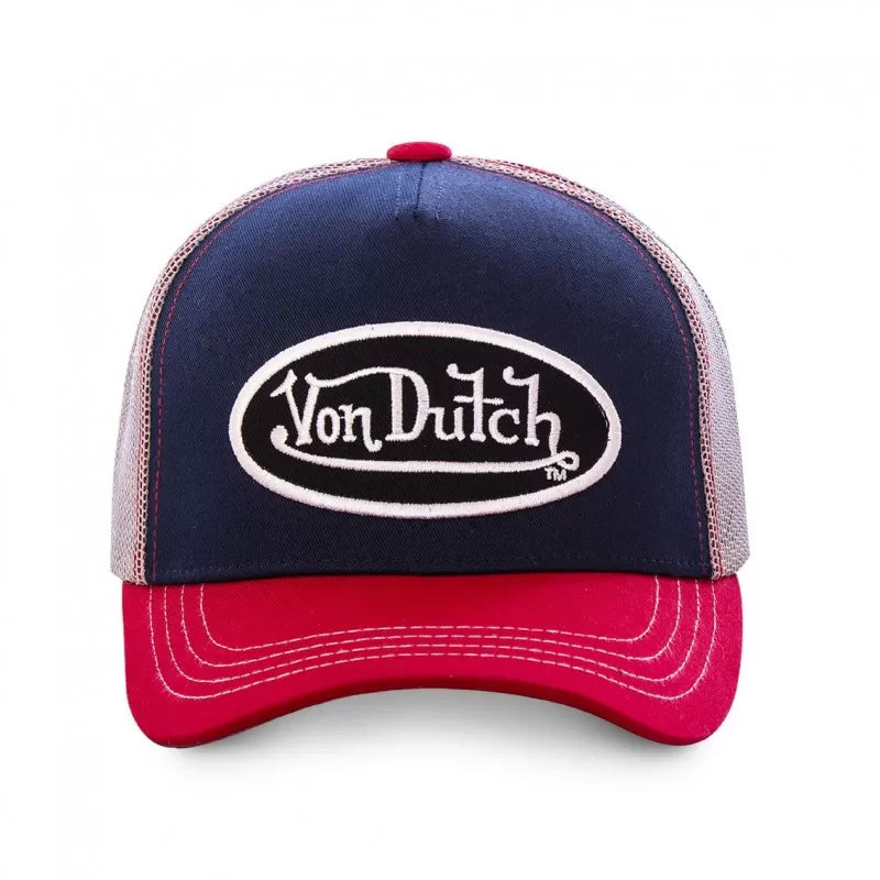 Gorra de béisbol tricolor de Von Dutch en rojo, blanco y beige