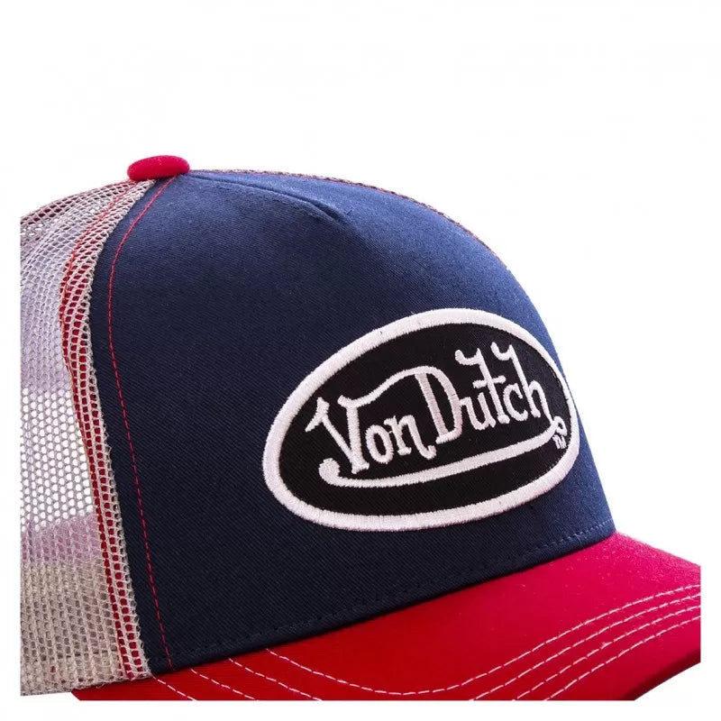 Gorra de béisbol tricolor de Von Dutch en rojo, blanco y beige