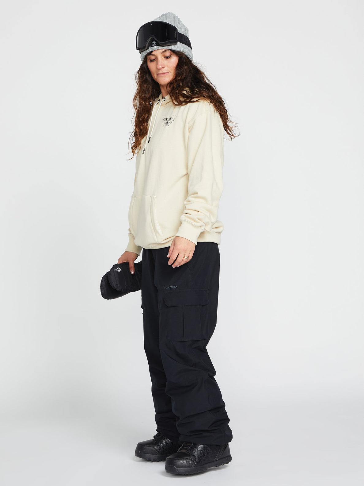 Felpa da neve da donna Volcom Melancon con cappuccio - bianco sporco