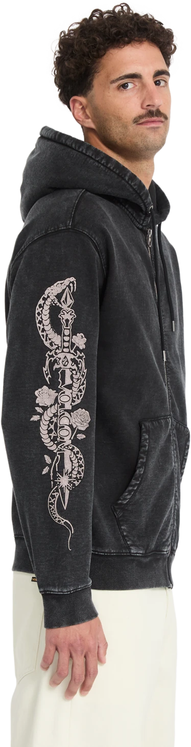 Volcom DIE BY THE STONE ZIP sudadera con capucha hombre detail 4 | Light Acid Black