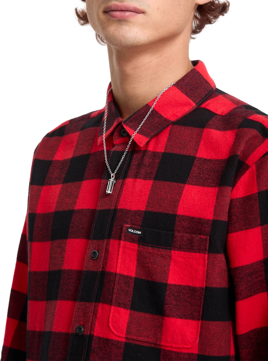 Volcom Caden Plaid Shirt camisa manga larga hombre detail 2 | Lifeguard Red