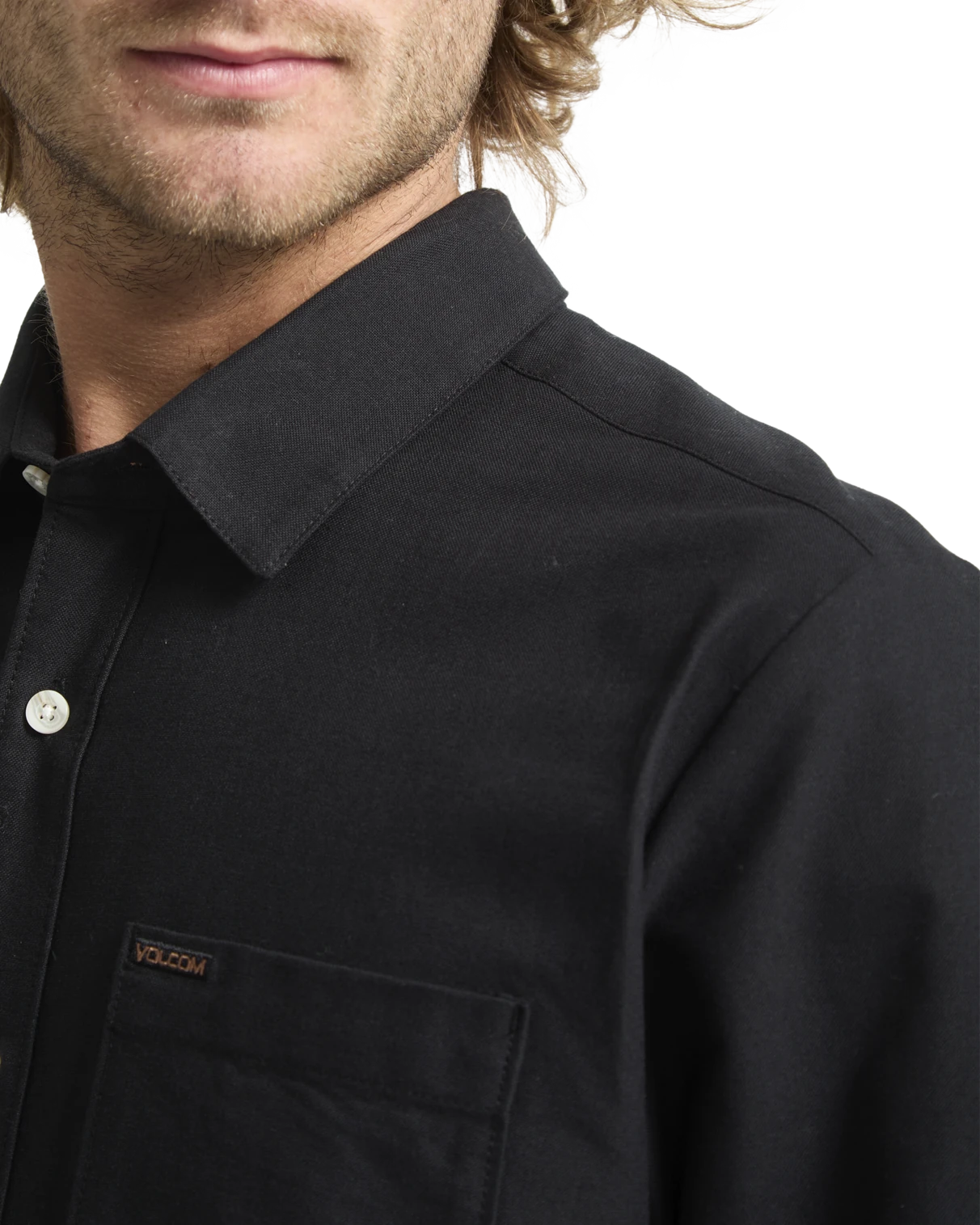 Volcom Veeco Oxford Shirt camisa manga larga hombre detail 2 | Black