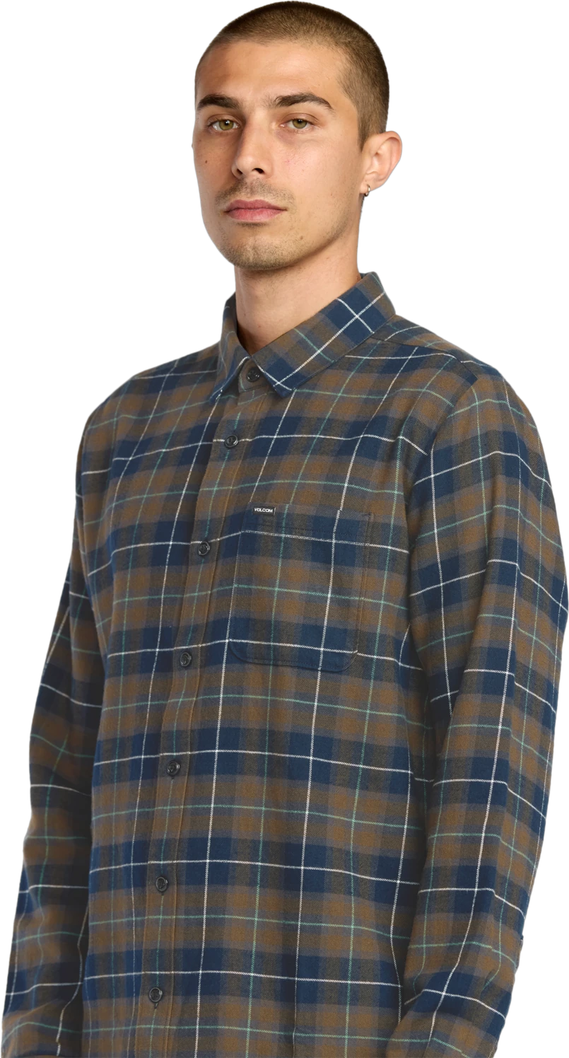 Volcom Caden Plaid Shirt camisa manga larga hombre detail 3 | Navy
