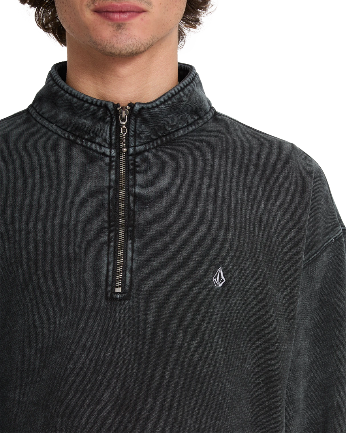 Volcom SINGLE STONE QUARTER ZIP sudadera con cremallera hombre detail 3 | Light Acid Black