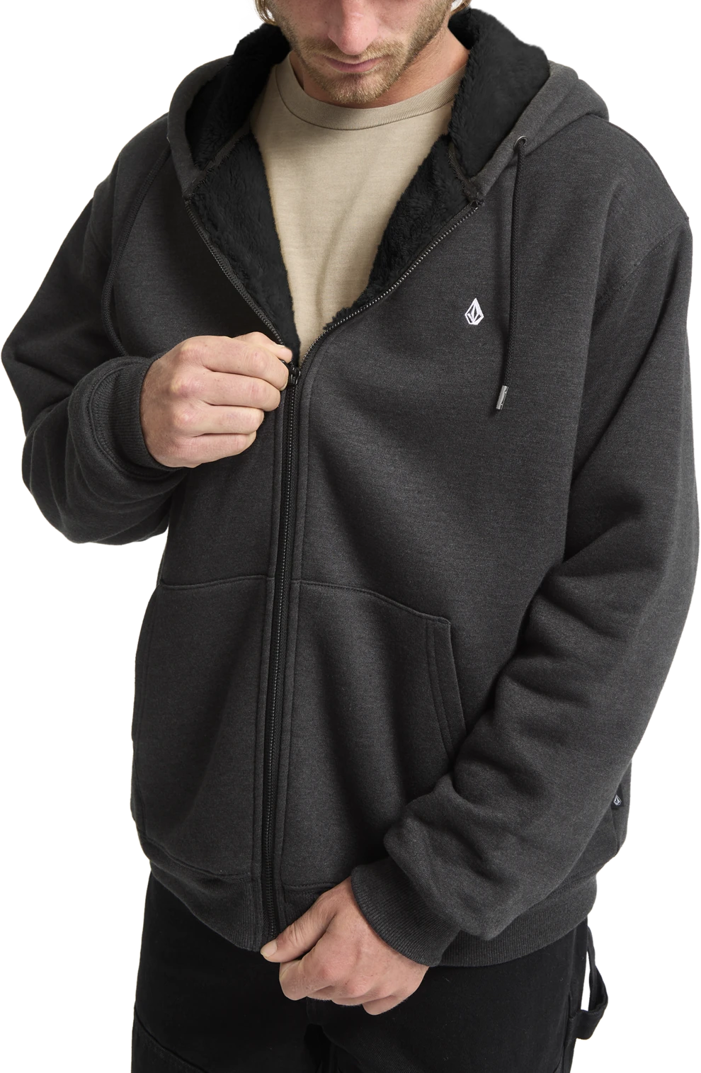 Volcom Single Stone sudadera con capucha hombre detail 4 | Heather Black