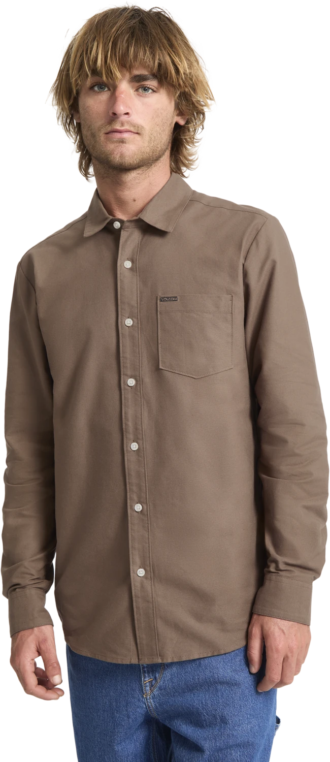 Volcom Veeco Oxford Shirt camisa manga larga hombre detail 4 | Brown Stone