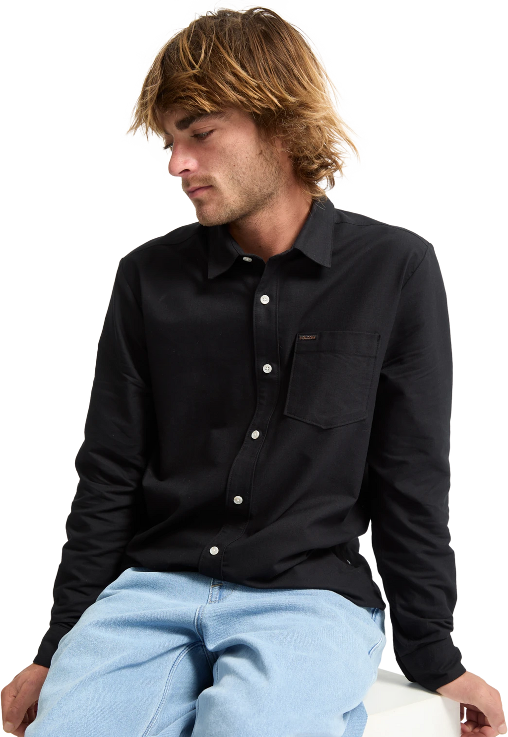 Volcom Veeco Oxford Shirt camisa manga larga hombre detail 4 | Black