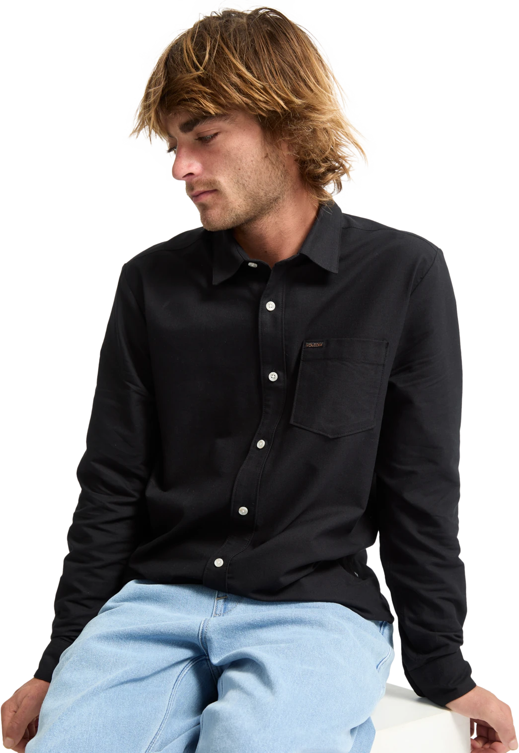 Volcom Veeco Oxford Shirt camisa manga larga hombre detail 4 | Black