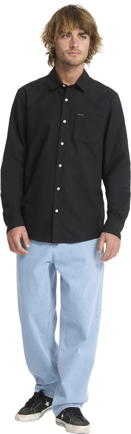 Volcom Veeco Oxford Shirt camisa manga larga hombre detail 6 | Black