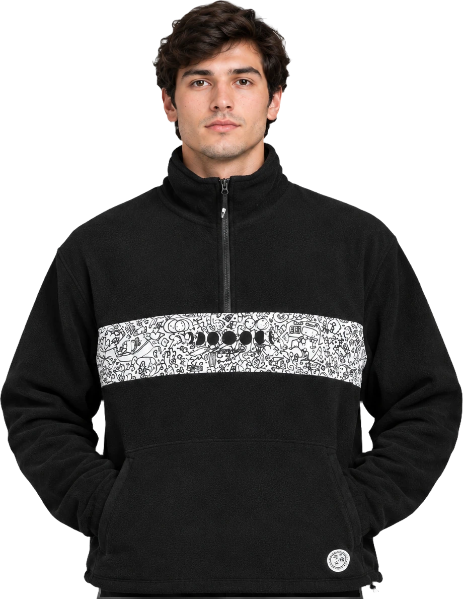 All One MOONPHASES HALF ZIP FLEECE T-DIARY (CARLOS ART) sudadera hombre | Black