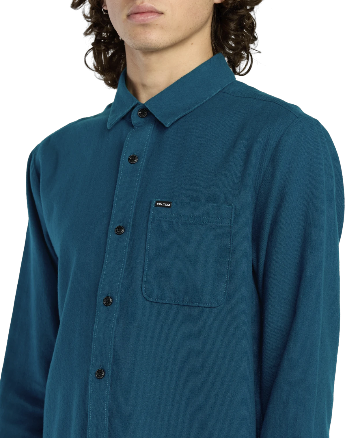 Volcom Caden Solid Shirt camisa manga larga hombre detail 2 | Cosmic Blue