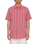 Volcom Newbar Stripe Short Sleeve Shirt - Washed Ruby
