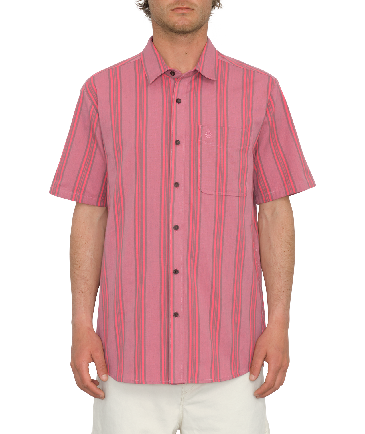 Volcom Newbar Stripe Short Sleeve Shirt - Washed Ruby
