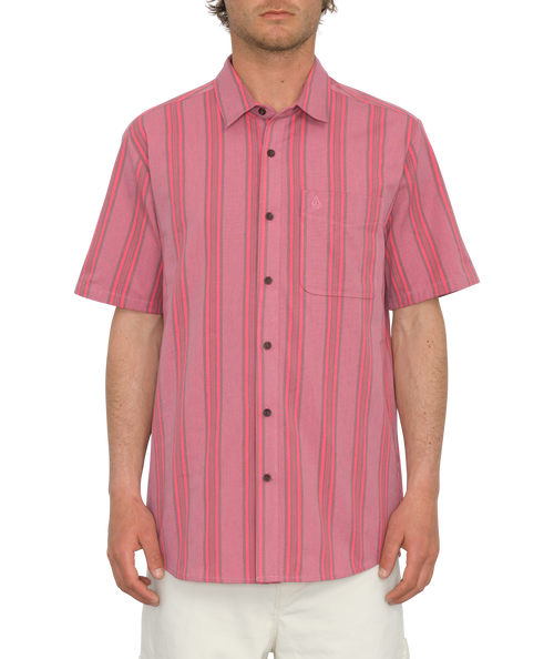 Volcom Newbar Stripe Short Sleeve Shirt - Washed Ruby