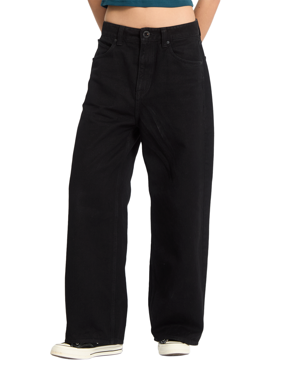 Volcom Damen Beeggy Denim Hose - Schwarz Combo