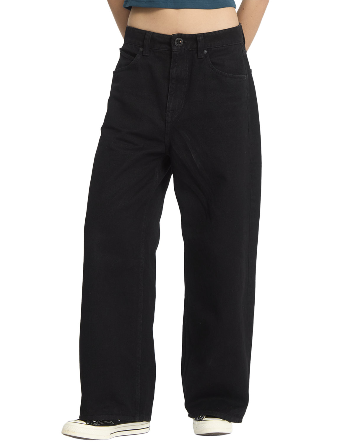 Volcom Damen Beeggy Denim Hose - Schwarz Combo