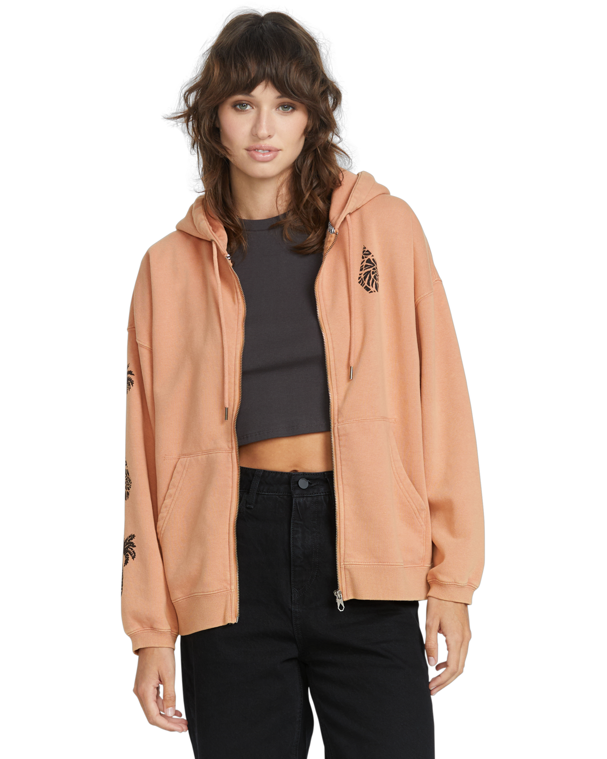 Volcom Stone Art Up Zip Women's Zip Hoodie - Sand Brown