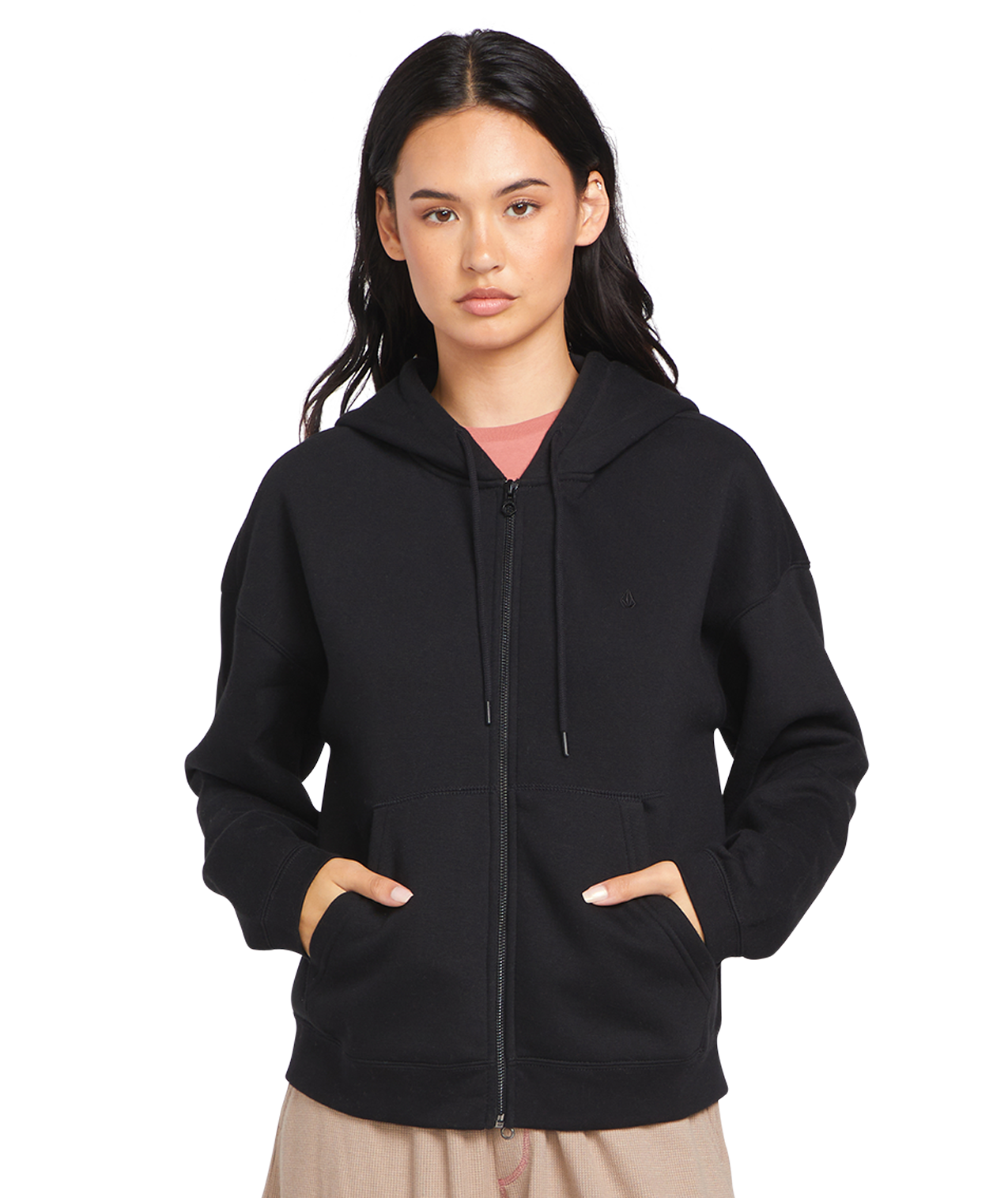 Volcom Stone Heart Up Zip Fleece Women's Zip Hoodie - Black
