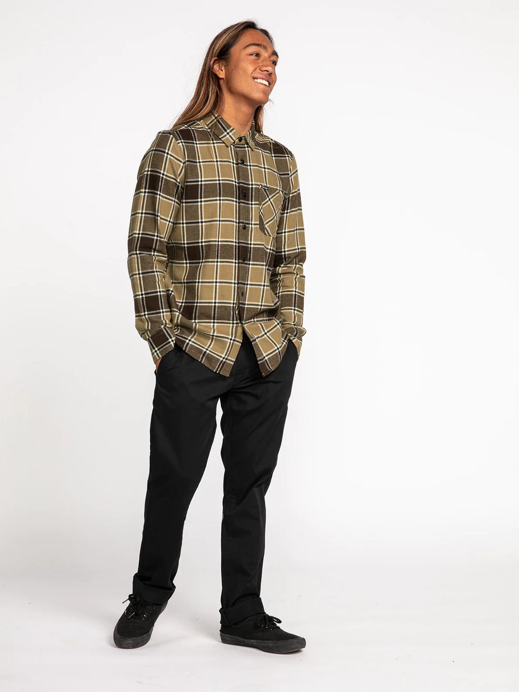 Volcom Caden Plaid Ls Shirt Khaki