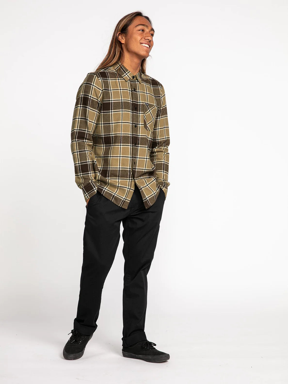 Volcom Caden Plaid Ls Shirt Khaki
