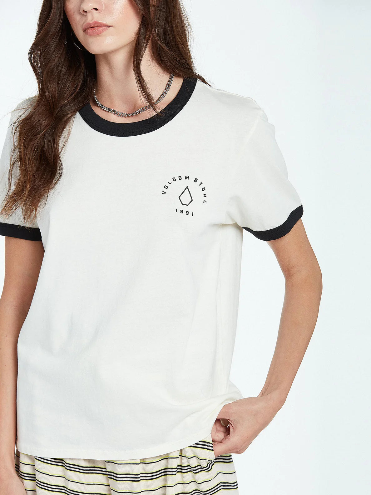Volcom Truly Ringer Tee Star White Girl's T-Shirt
