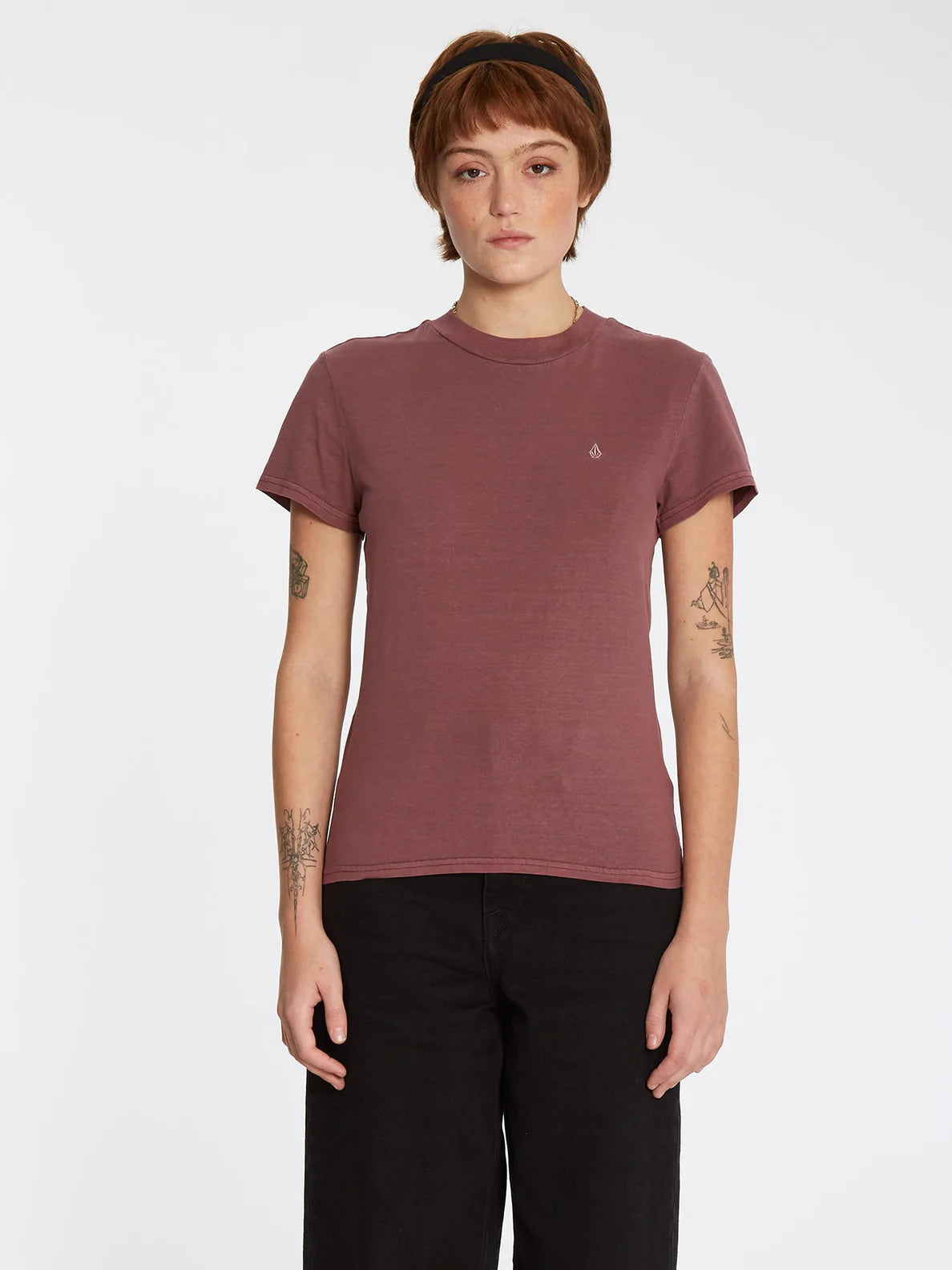 Volcom Solid Stone Emb Tee Burgundy Girl's T-Shirt | Best selling products | Collection_Zalando | Koongo | No Koongo | Stock Steals | Volcom Shop | Women's short sleeve t-shirts | surfdevils.com