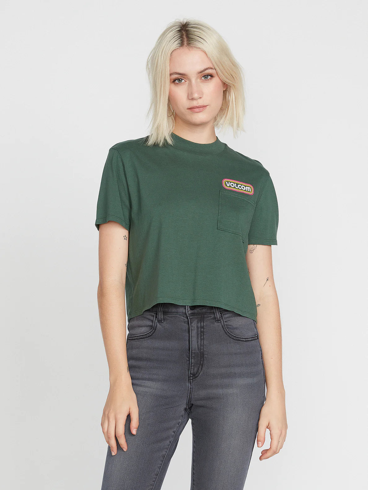 Volcom Girl's T-Shirt Poacket Dial Tee Dark Pine