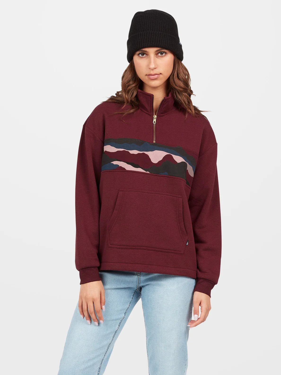 Sweat Volcom Stone Stacked Bordeaux pour Fille