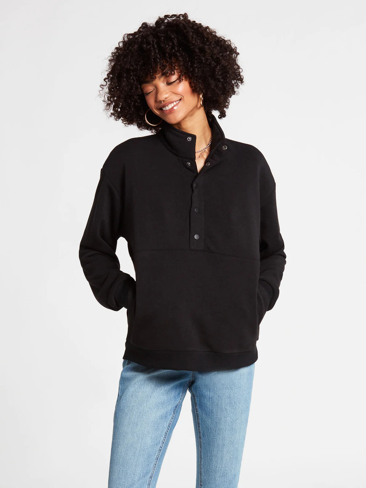 Volcom Getting Staxxed Mock Neck Sweat noir pour fille
