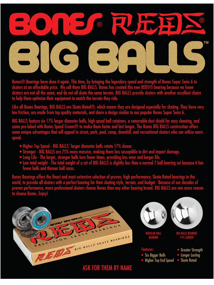 Rodamientos Bones Big Balls Reds Skateboard Bearings 8 Pack