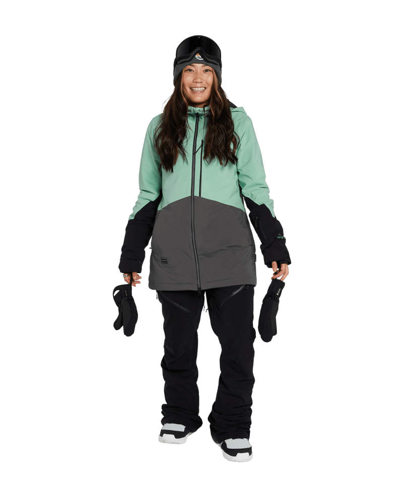 Volcom | Volcom 3d Stretch Gore Jacket Green  | Chaquetas Nieve Mujer, Gore-tex, Insulated Technical, Pass Pocket, Primaloft, Recco, Snowboard, Unisex, Women, Ykk Aquaguard, Zip-tech | 