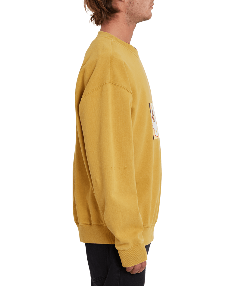 Volcom | Volcom Fa Animoscillator Crew Mustard Gold  | Men, Ropa, Sudaderas, Sudaderas sin capucha | 