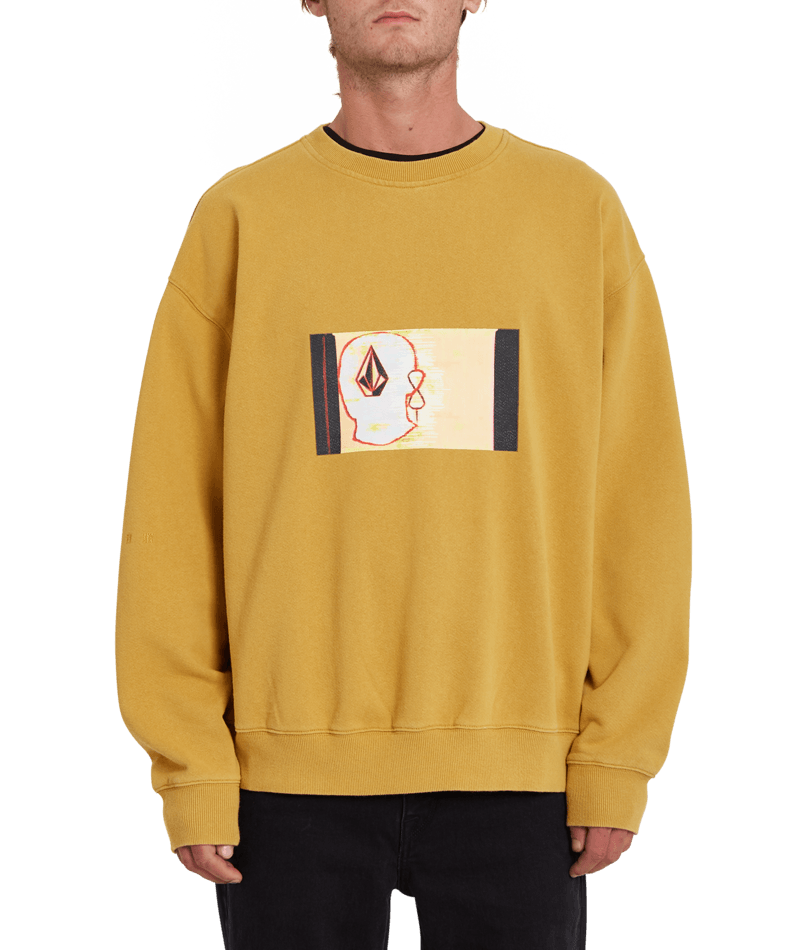 Volcom | Volcom Fa Animoscillator Crew Mustard Gold  | Men, Ropa, Sudaderas, Sudaderas sin capucha | 