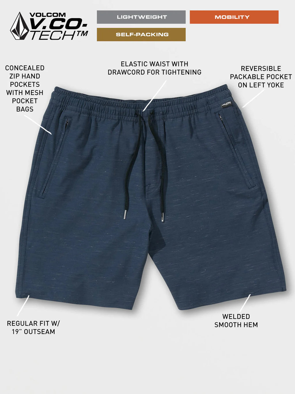Pantalon Corto Volcom Wrecpack Hybrid 19" Navy