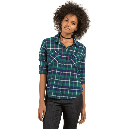 Volcom | Women's New Flame Ls Shirt Midnight Green  | Camisas, Camisas manga larga, Ropa, Unisex, Women | 