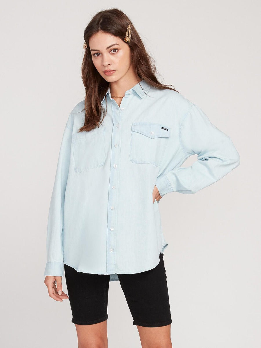 Volcom | Volcom Sunday Strut Ls Sun Faded Indigo  | Camisas, Camisas manga larga, Ropa, Women | 